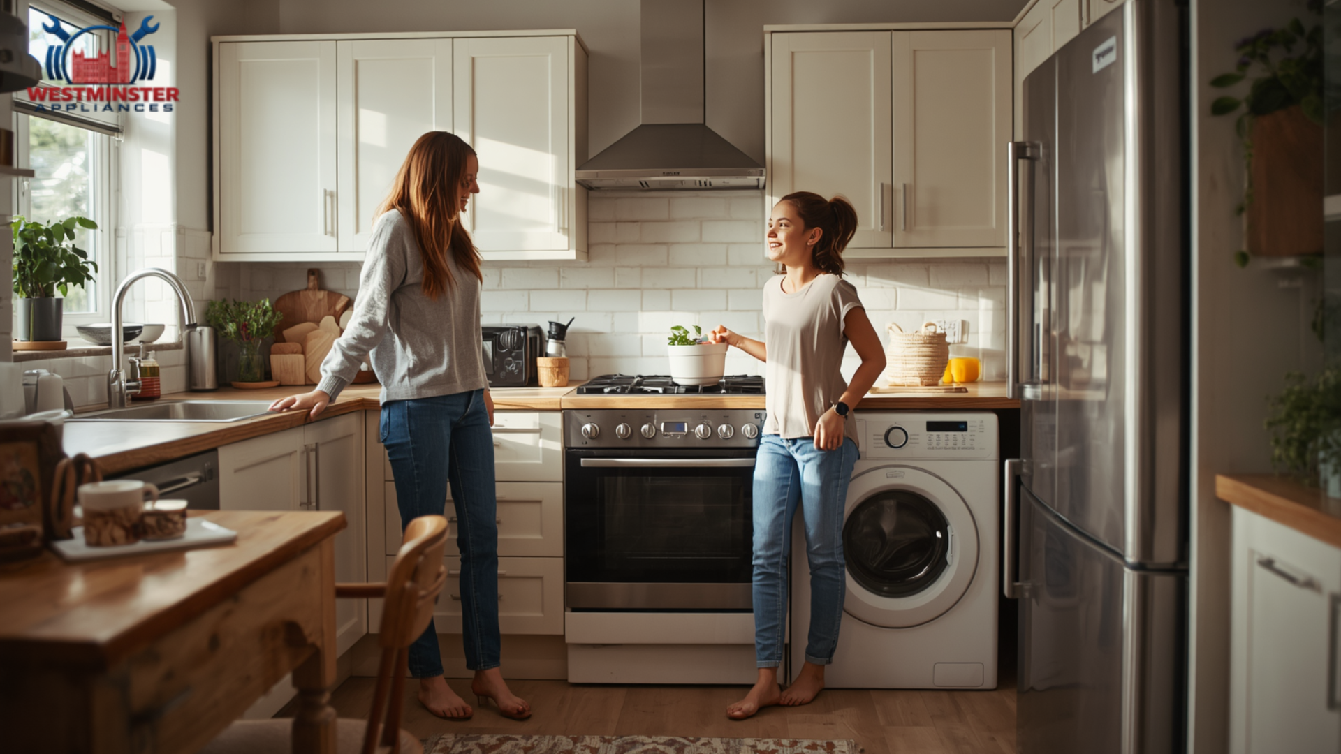 Busy family using appliances